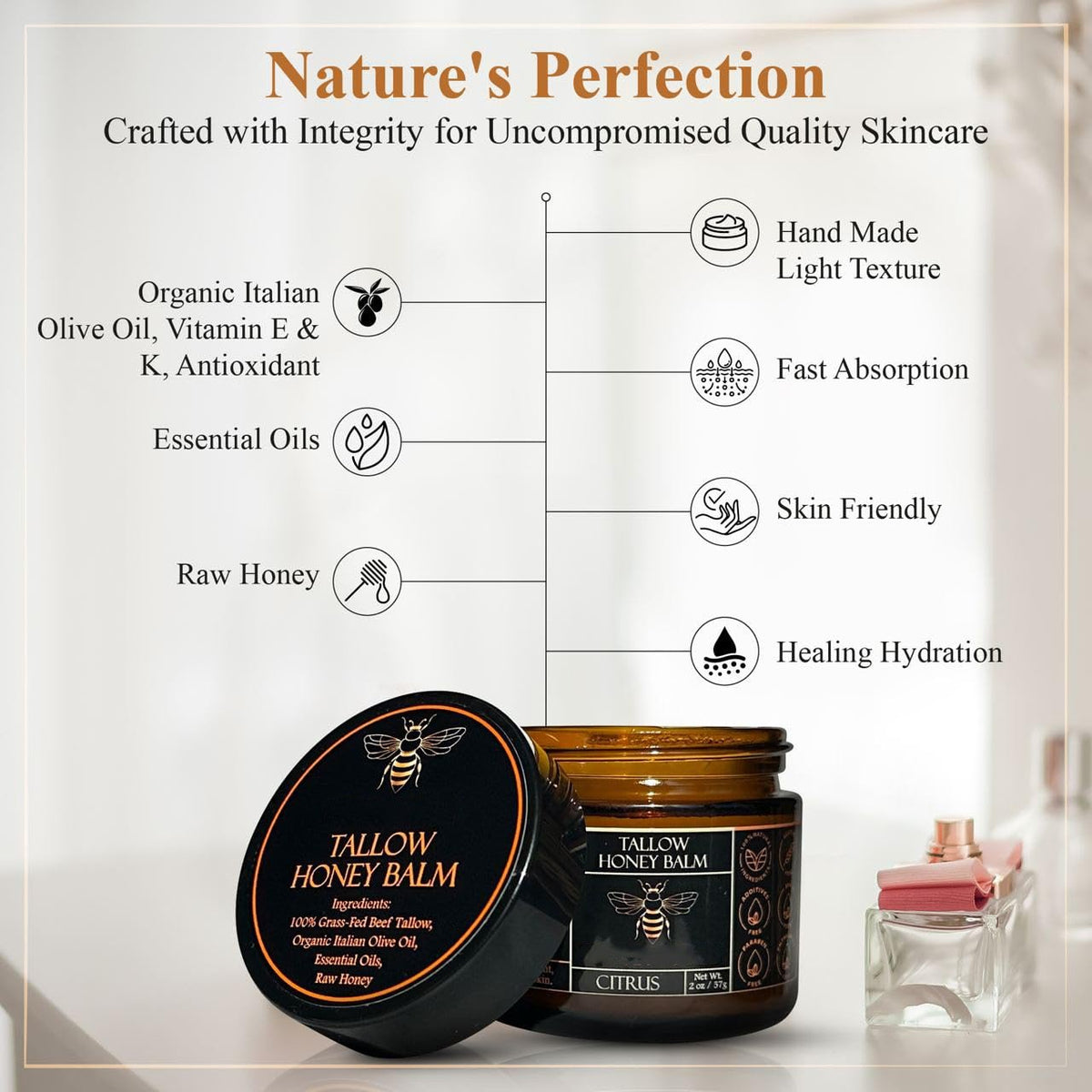 GlowTallow - Bálsamo Nutritivo Orgánico con Miel Cruda