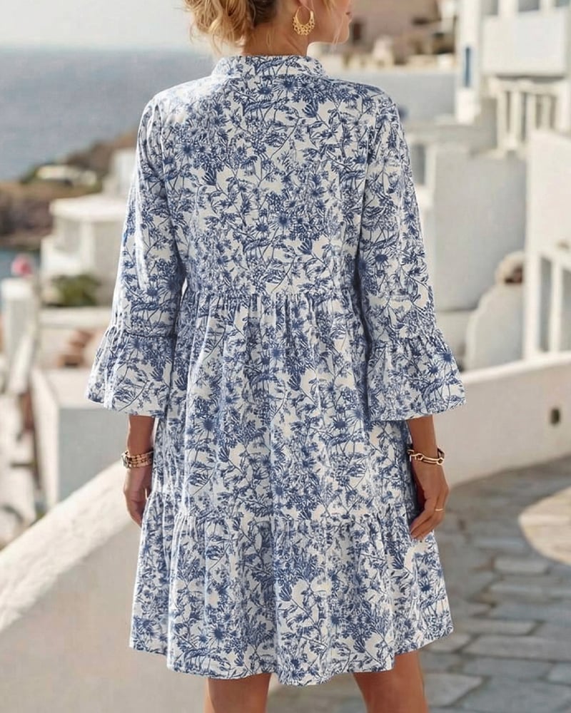 BloomLayer – Vestido floral de capas con cuello en V
