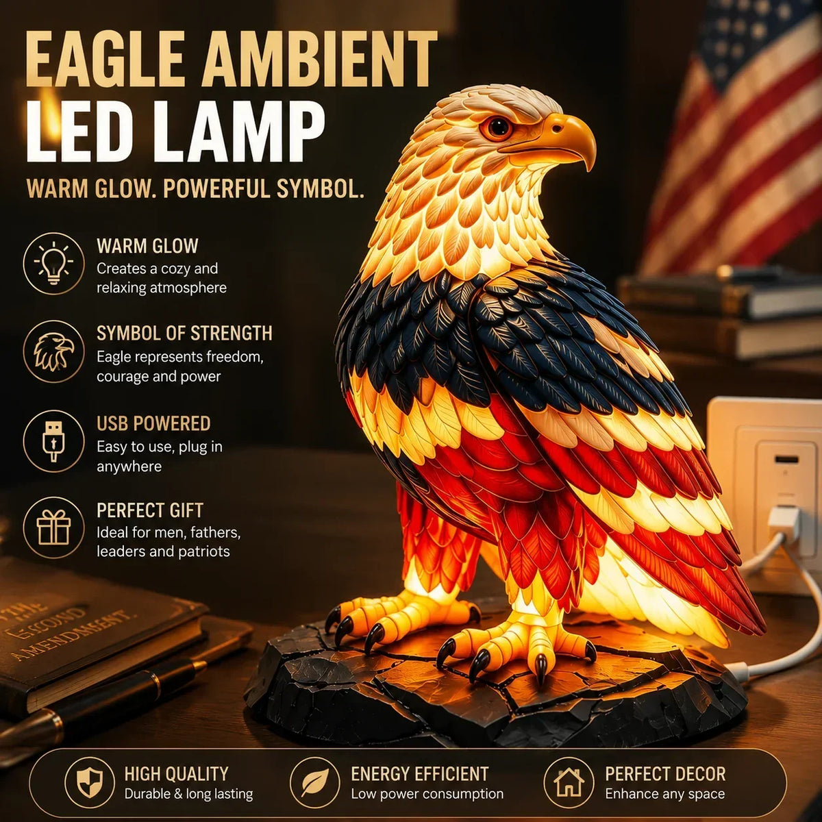 MajestiGlow – Lámpara decorativa de águila con alimentación USB