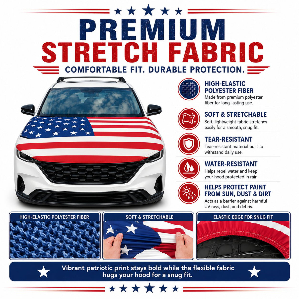 LibertyShield – Cubierta de capó para coche con bandera americana