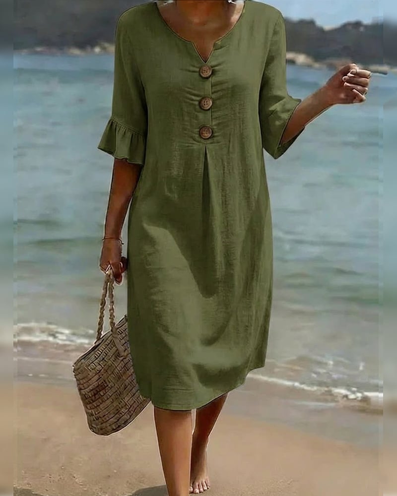 CottonCharm – Vestido con Volantes y Botones en las Mangas