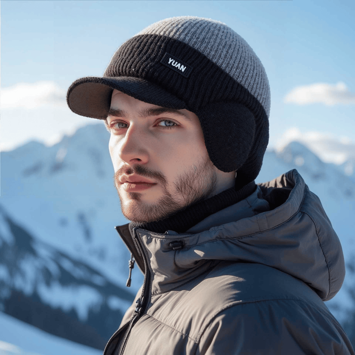 FrostGuard – Winter-Strickmütze mit Ohrenklappen für Herren