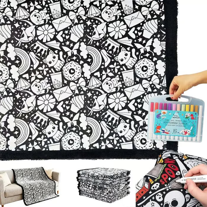 DoodleBlanket – Manta Polar para Colorear DIY de 127x152 cm con 24 Marcadores