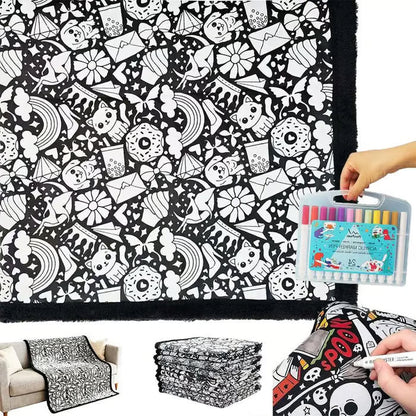 DoodleBlanket – Manta Polar para Colorear DIY de 127x152 cm con 24 Marcadores