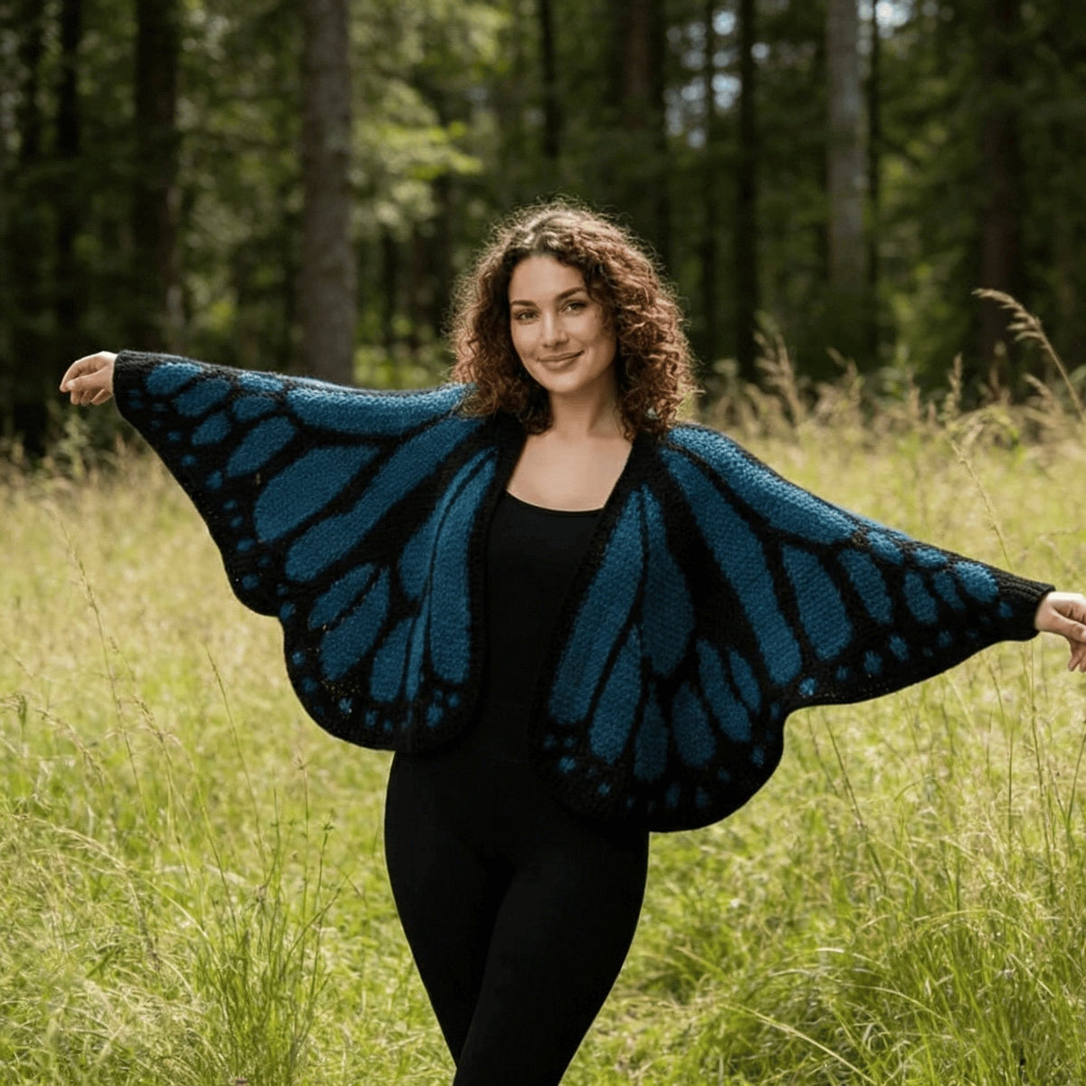 FlutterNest – Cárdigan Cómodo Mariposa Artística