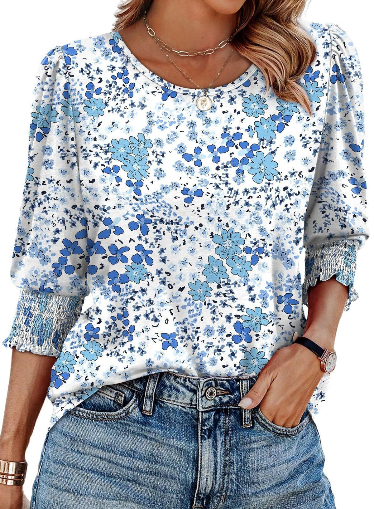 StyleBreeze – Blusa elegante de corte relajado con manga 3/4