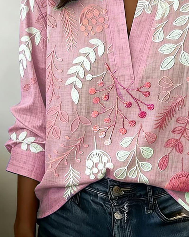 FloraMuse – Elegante Blumenbluse mit Stehkragen