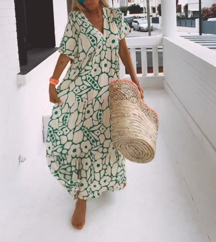 FloraLuxe – Kurzärmeliges bedrucktes Sommerkleid