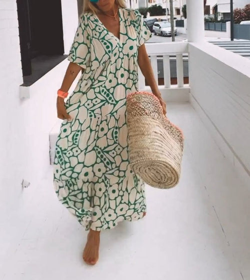 FloraLuxe – Kurzärmeliges bedrucktes Sommerkleid