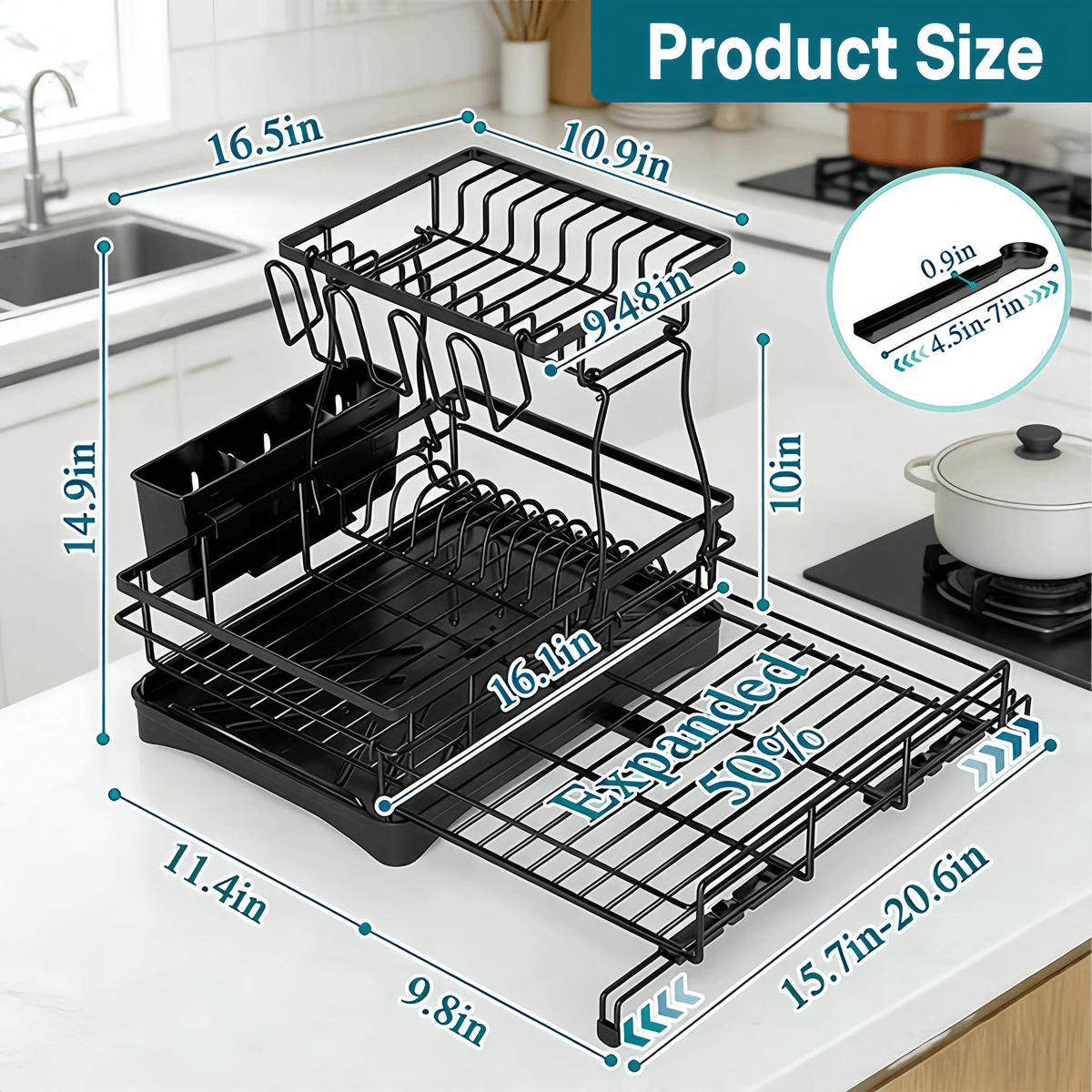 KitchenFlow – Estante de almacenamiento ajustable para secar platos
