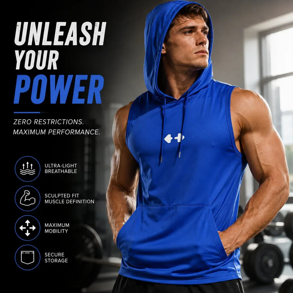 FlexCore – Camiseta sin mangas con capucha de alto rendimiento