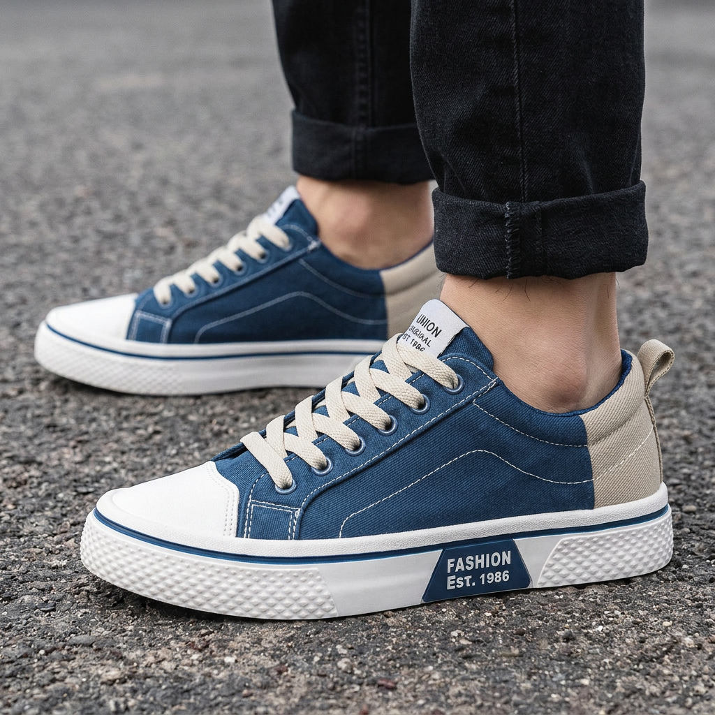 Retroglide — Canvas-Court-Sneaker mit grafischer Sohle