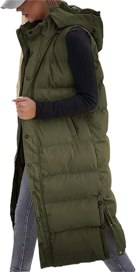QuiltChic – Chaleco largo acolchado con capucha para mujer