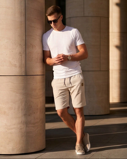 Coastal — Pantalones cortos con cordón y parche de cuero para hombre