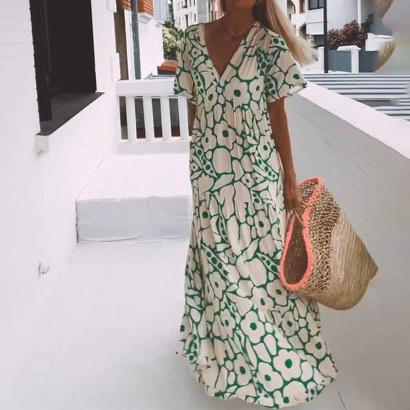 FloraLuxe – Kurzärmeliges bedrucktes Sommerkleid