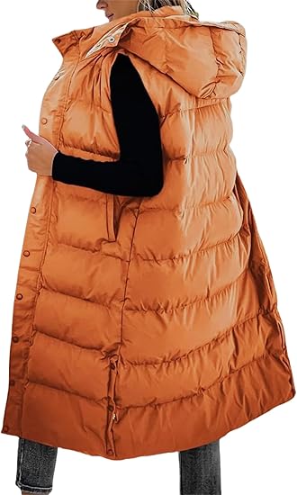 QuiltChic – Chaleco largo acolchado con capucha para mujer