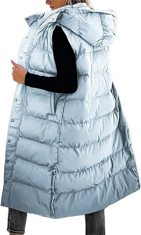 QuiltChic – Chaleco largo acolchado con capucha para mujer