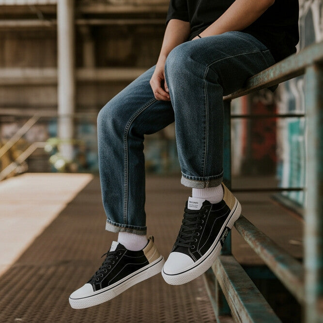 Retroglide — Canvas-Court-Sneaker mit grafischer Sohle