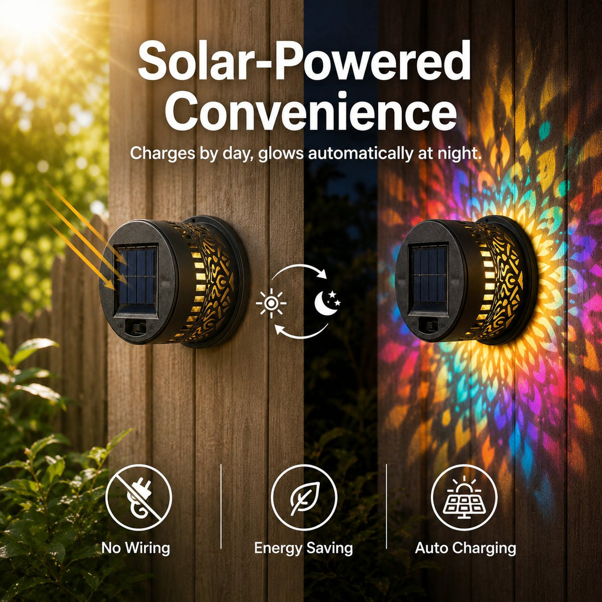 MandalaGlow - Lámpara de Proyección Solar de Mandala para Valla Exterior