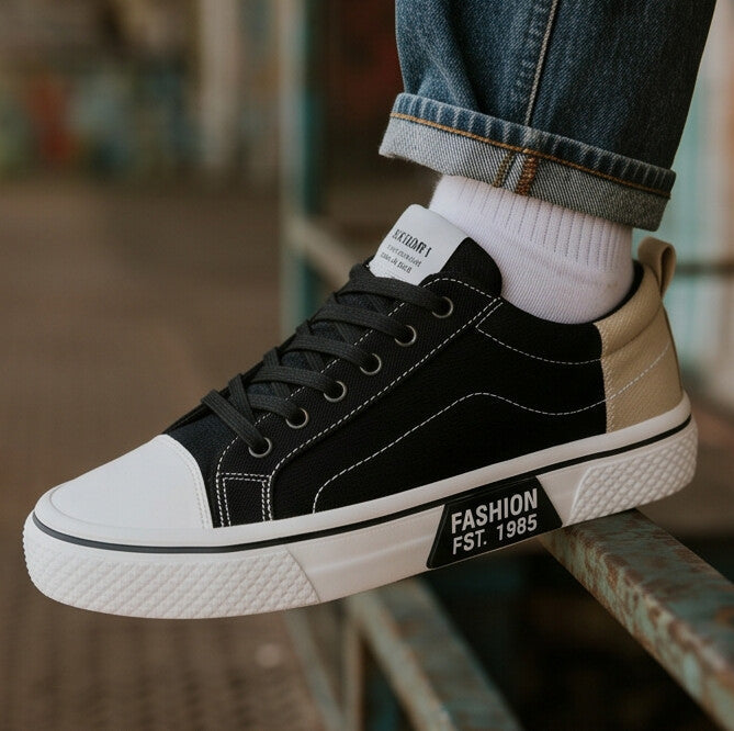Retroglide — Canvas-Court-Sneaker mit grafischer Sohle