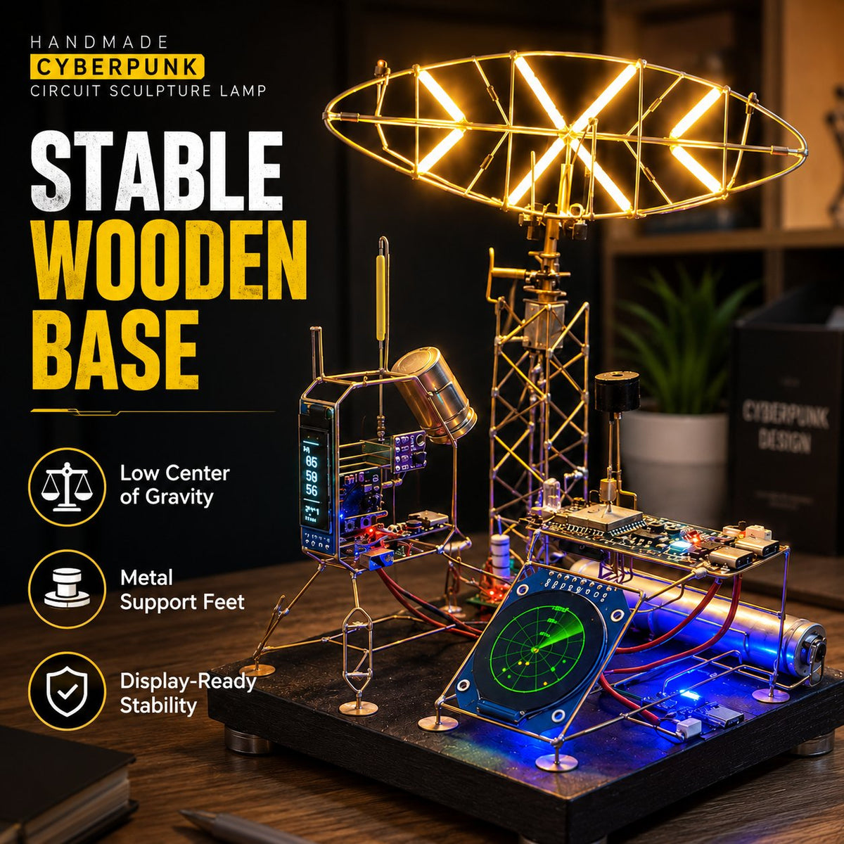 NeonForge – Handgefertigte Cyberpunk-Schaltkreis-Skulpturlampe