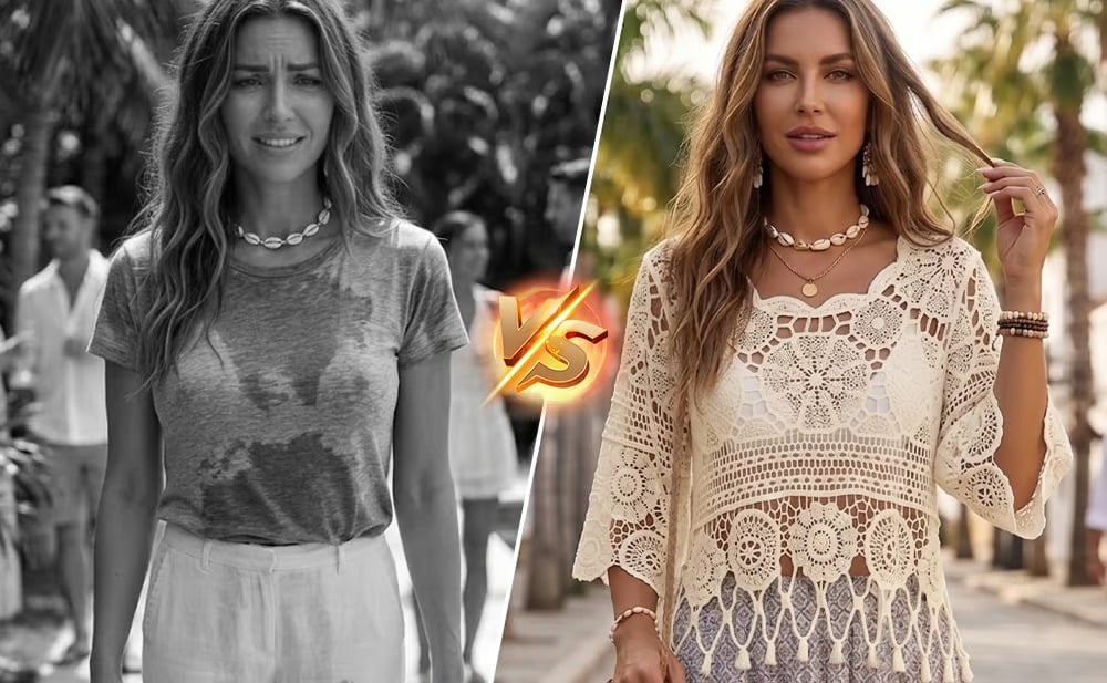 LaceAura – Túnica calada de croché con flecos para playa