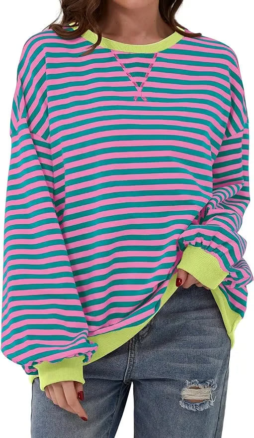 StripeAura – Sudadera de rayas color block para mujer