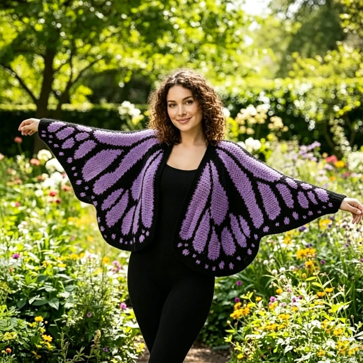 FlutterNest – Cárdigan Cómodo Mariposa Artística