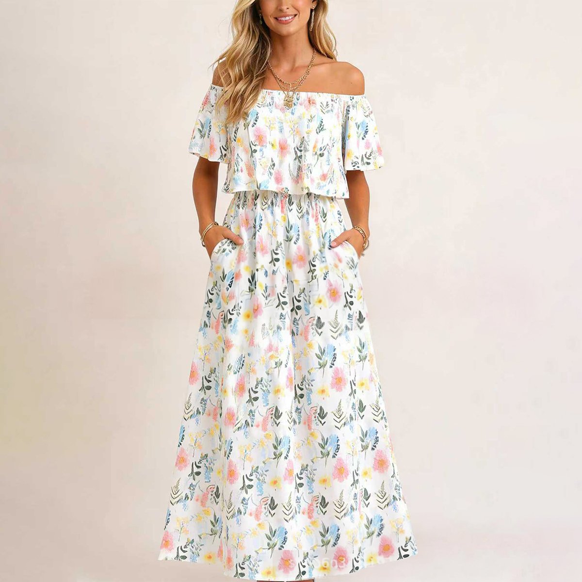 GraceLoom – Vestido Fluido de Hombros