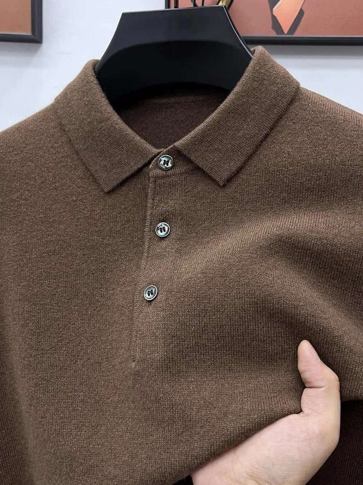 PrestigeKnit – Suéter polo de cachemira para hombre