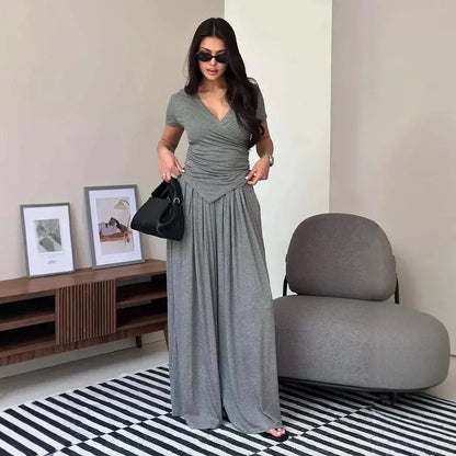 MaisonLuxe – Conjunto sofisticado de top cruzado y pantalón de pierna ancha