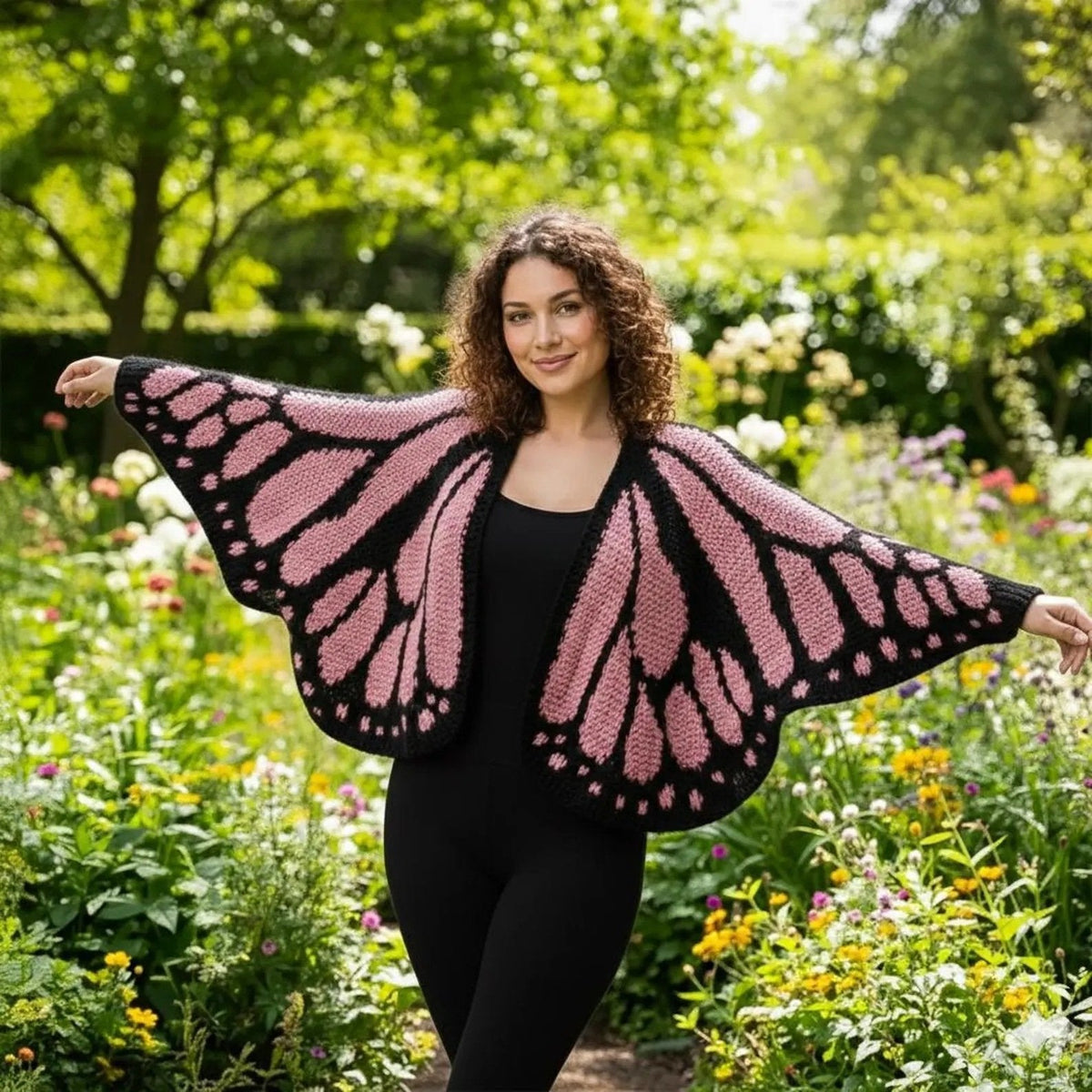 FlutterNest – Cárdigan Cómodo Mariposa Artística
