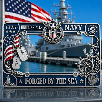 PatriotShield – Marco para matrícula con diseño del legado de la Armada de los EE. UU.
