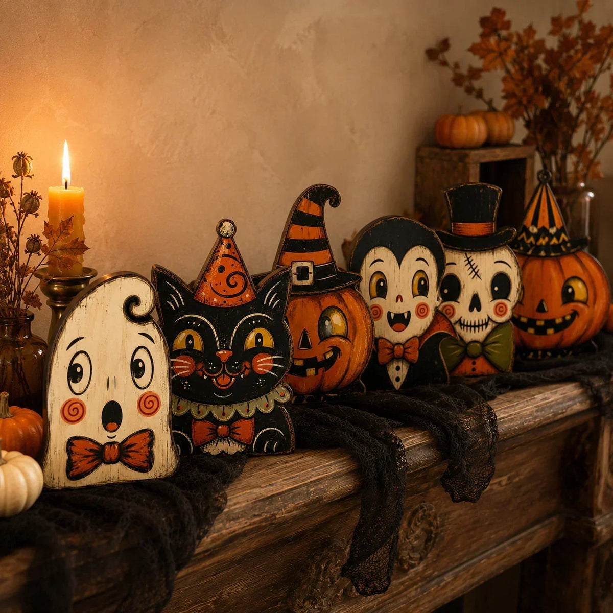 HarvestHeirloom – Colección de figuras de madera vintage de Navidad