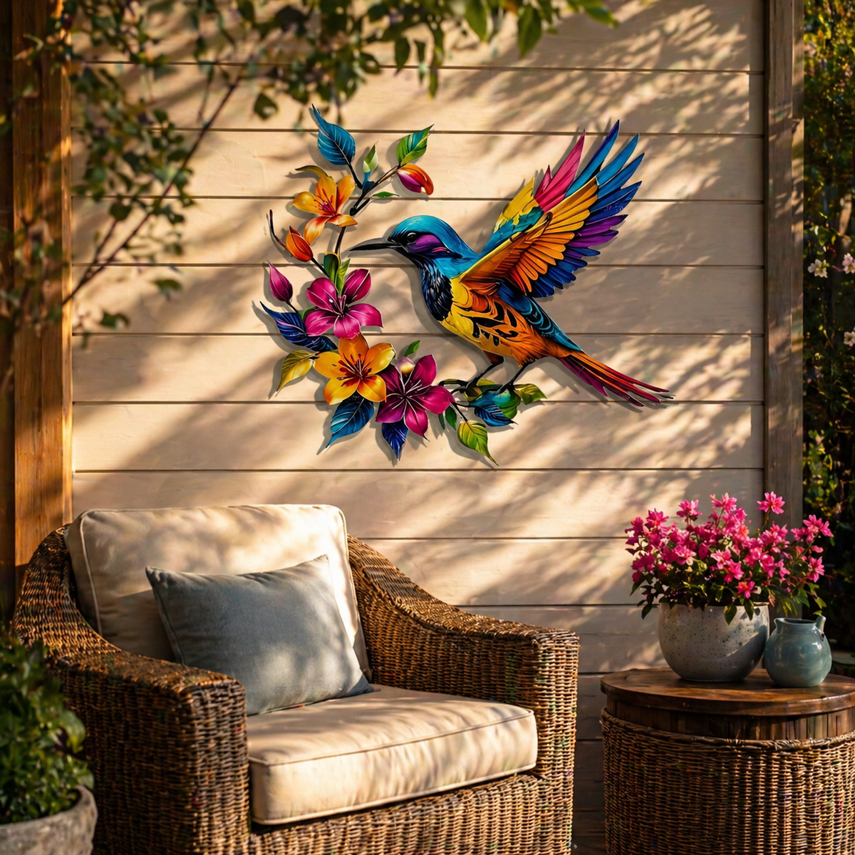 GardenWhisper – Florales Kolibri-Wandbild zum Aufhängen