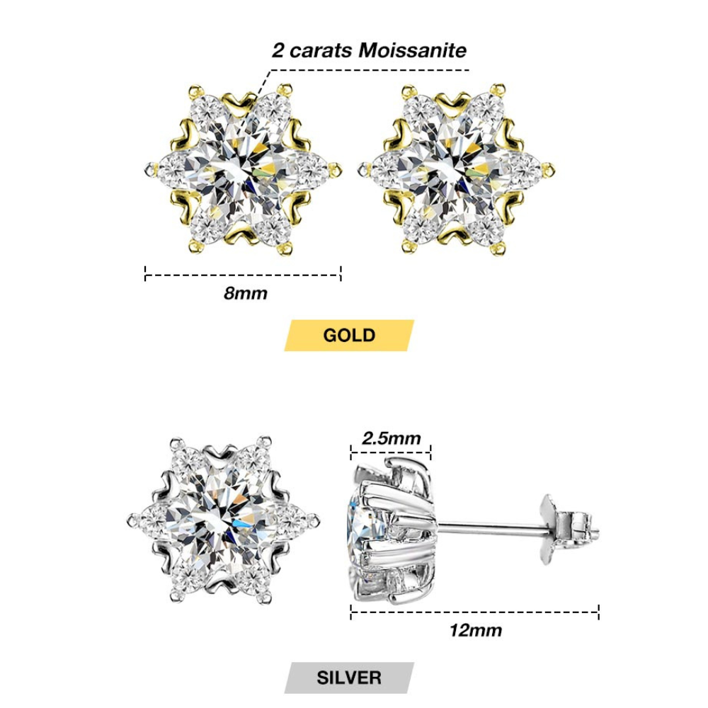SnowLuxe - Pendientes de moissanita con forma de copo de nieve