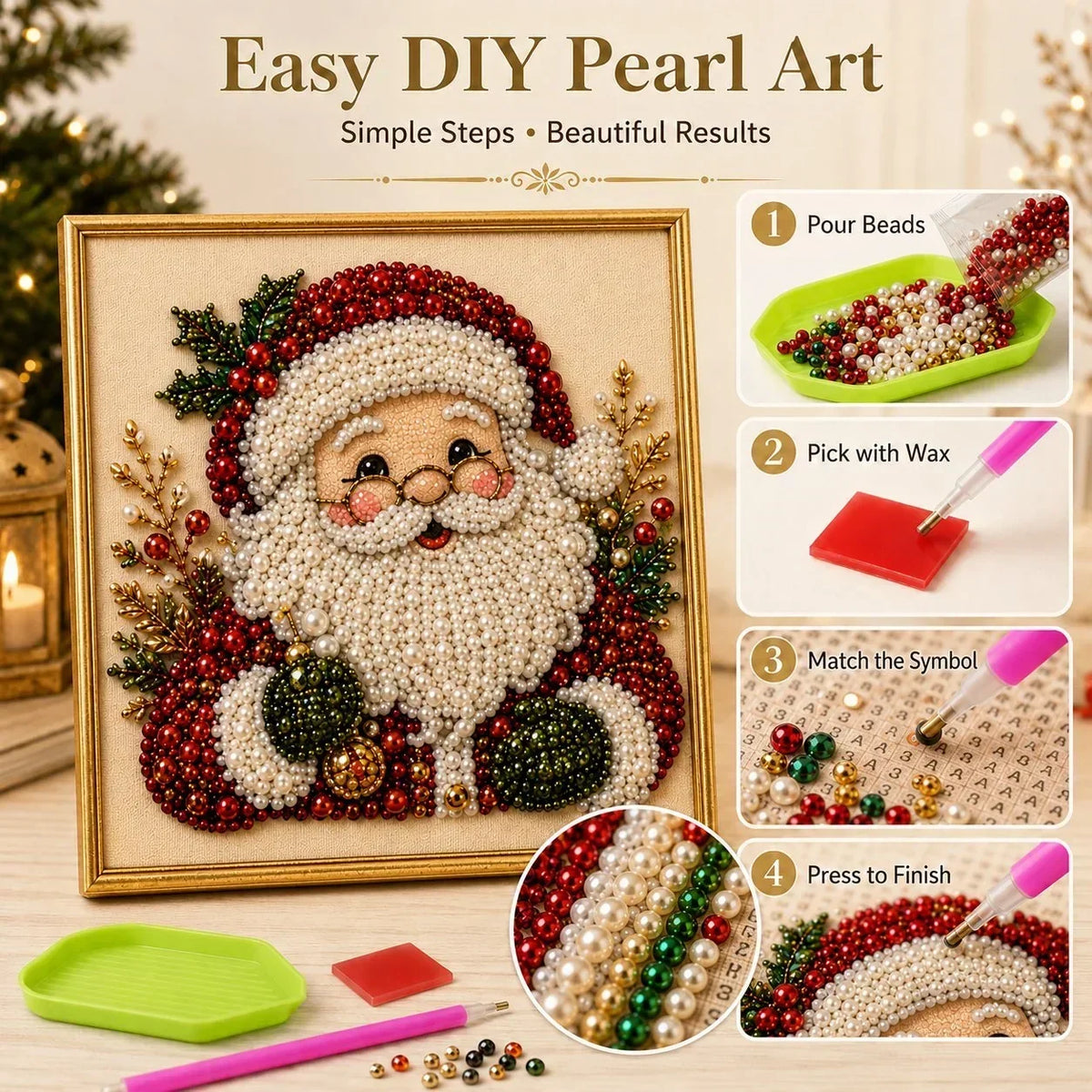 PearlCraft – Kit de pintura de diamante 3D premium de Navidad