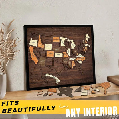 AtlasCraft – USA-Reisekarten-Puzzle aus Holz als Wanddekoration