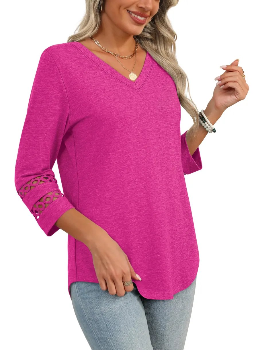 ClairaMode | Locker geschnittenes Damen-T-Shirt mit V-Ausschnitt