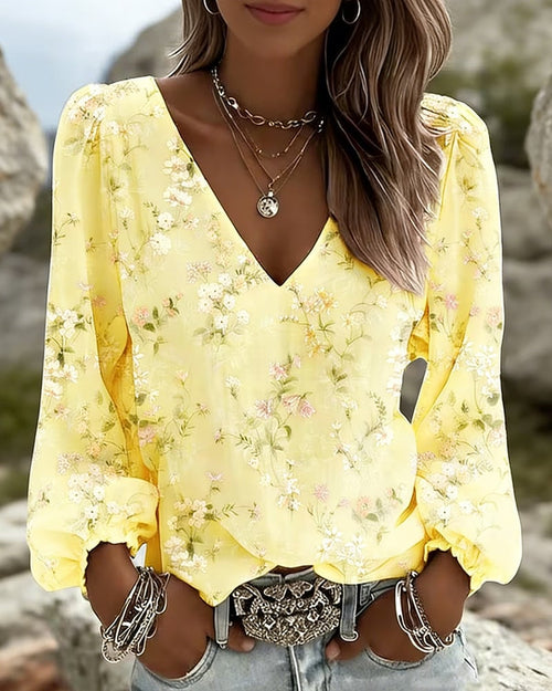 LunaPuff Chic – Blusa Casual con Cuello en V