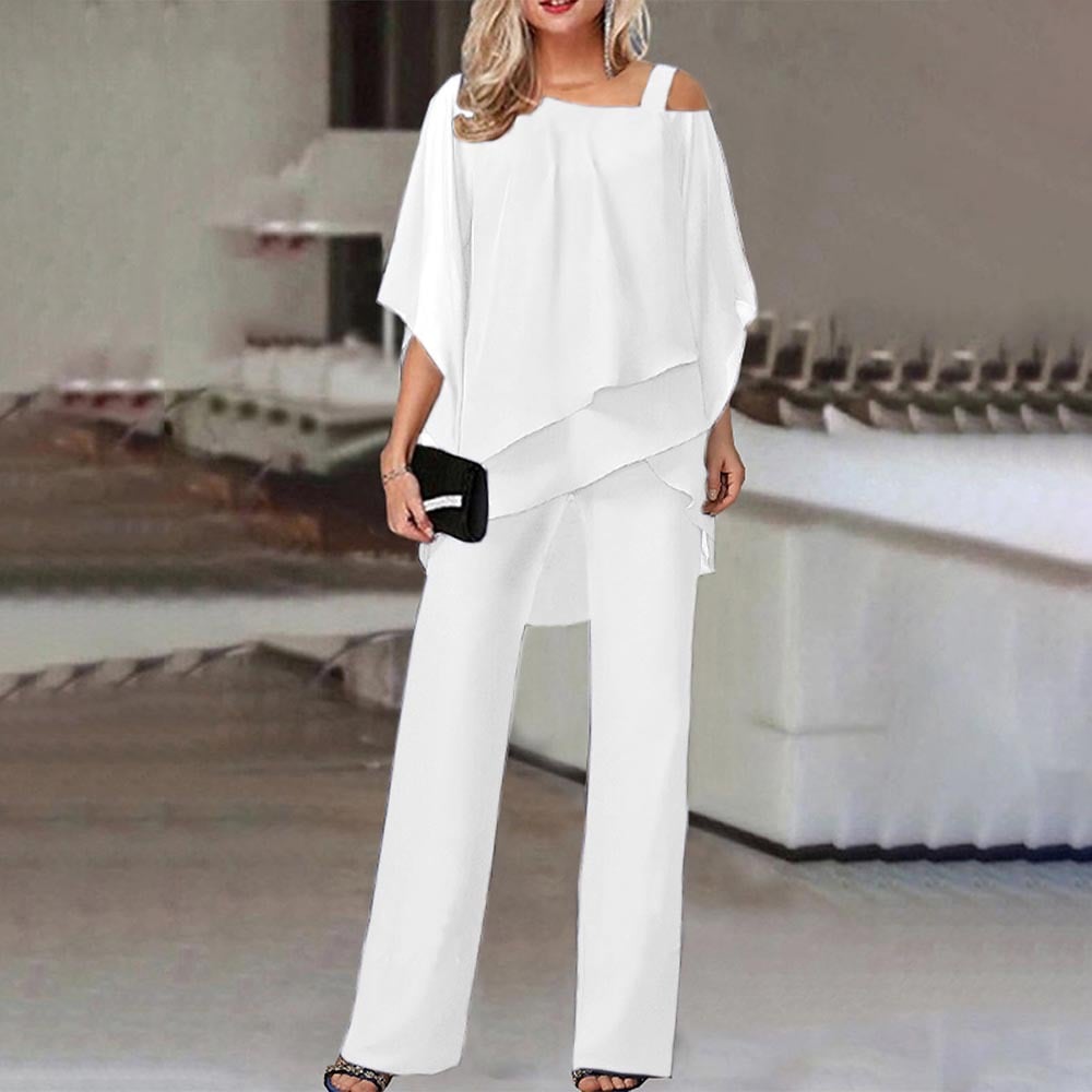 Elaré – Set aus geschichtetem Chiffon-Top und weit ausgestellter Hose