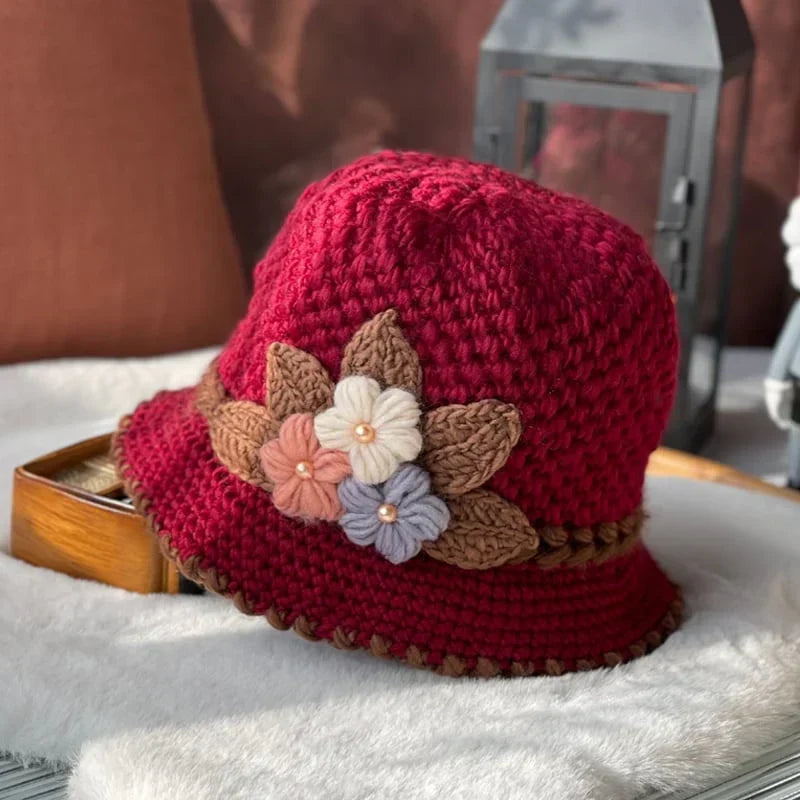 WarmCore – Gorro de punto con flores para mujer