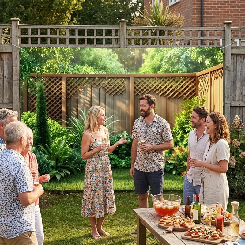 GardenCharm – Fondo de fiesta con celosía Woodland