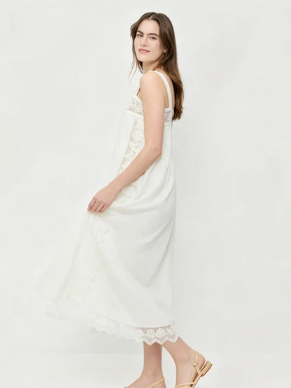 PureLinen – Vestido Midi de Verano con Encaje Vintage
