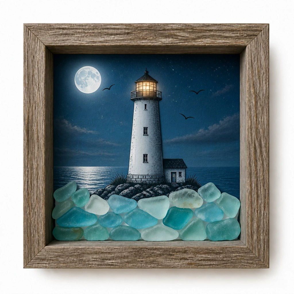 CoastalGlow – Meerglas-Leuchtturm-Schattenlicht
