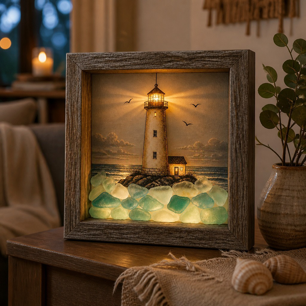 CoastalGlow – Meerglas-Leuchtturm-Schattenlicht