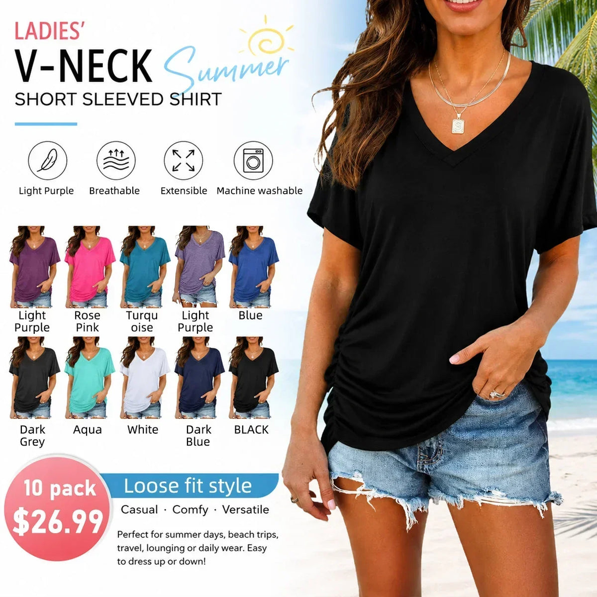 SoftLuxe – Camiseta Cómoda de Algodón con Cuello en V para Mujer