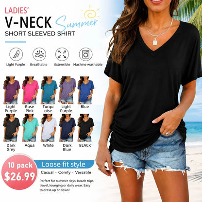SoftLuxe – Camiseta Cómoda de Algodón con Cuello en V para Mujer