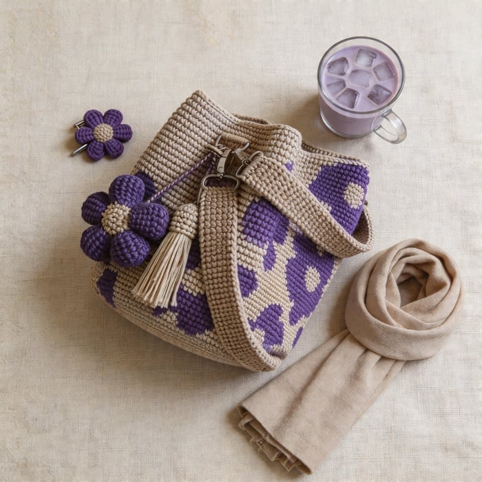 BloomStitch - Bolso tote de crochet hecho a mano con diseño de flores