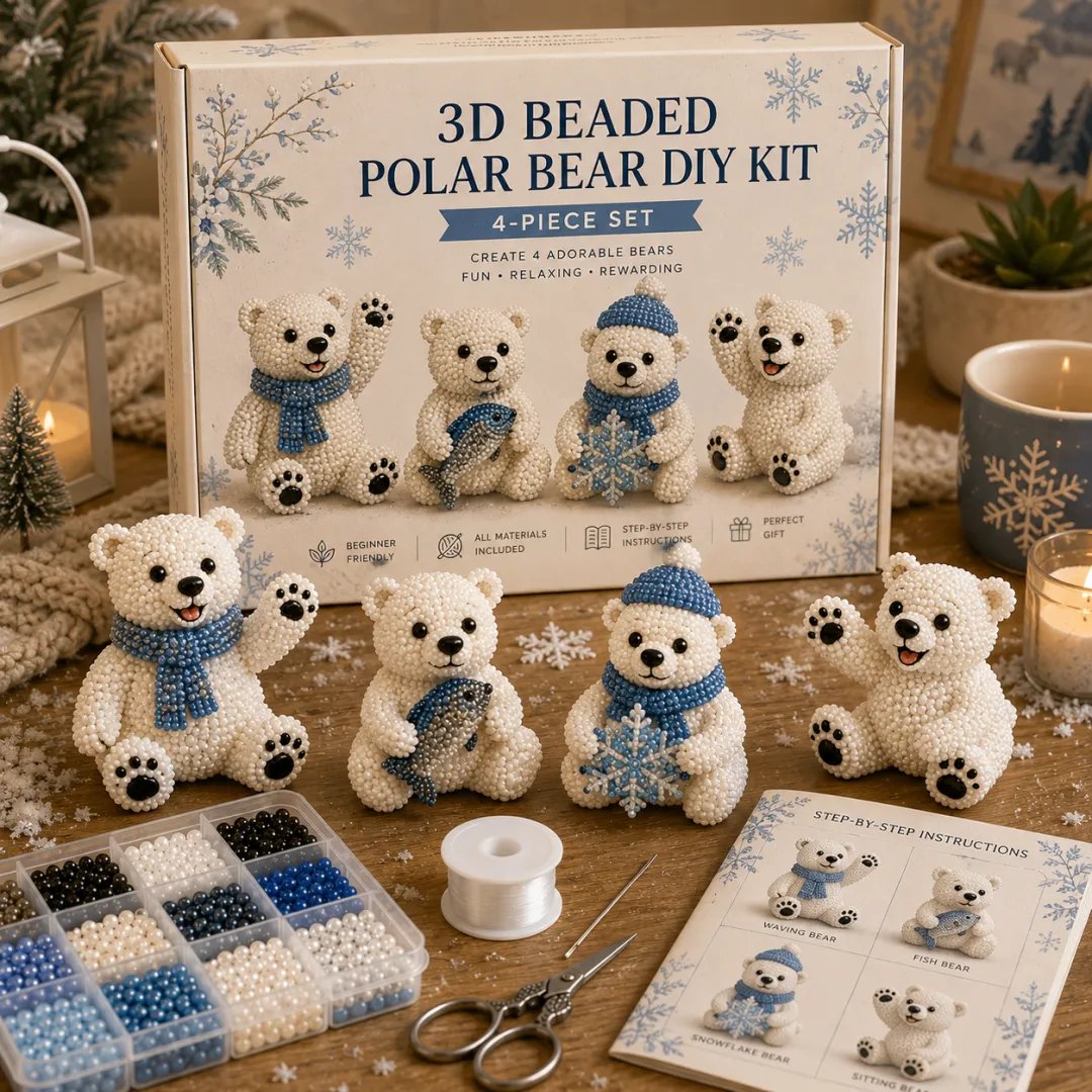 BearCraft - Kit de bricolaje de oso con cuentas 3D (set de 4 piezas hechas a mano)
